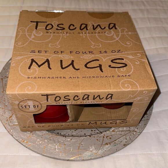 CI Beautiful Stoneware set of 4 Red Toscana 14 oz Mugs NIP - Picture 6 of 9
